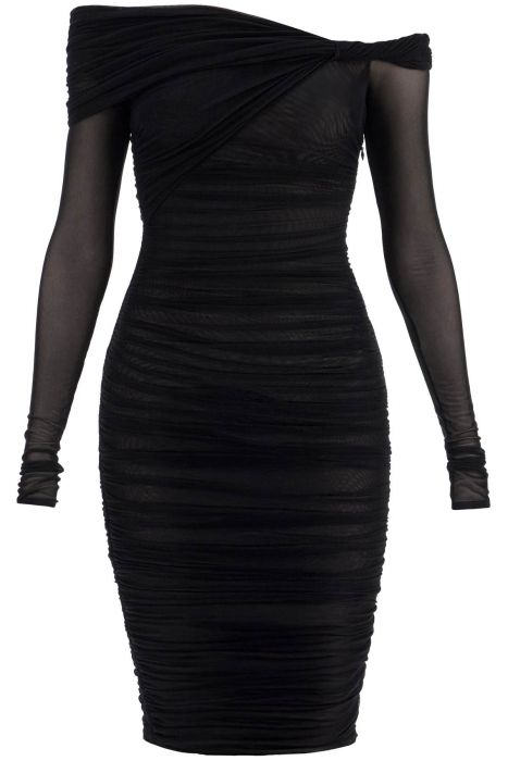 mugler black off-shoulder fitted dress