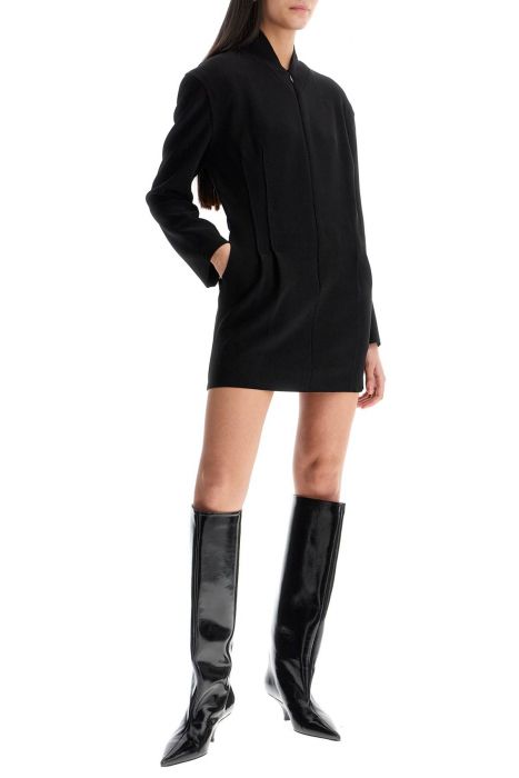 norma kamali black mini slim dress with front zip