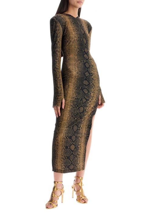 norma kamali brown slim fit long python effect dress