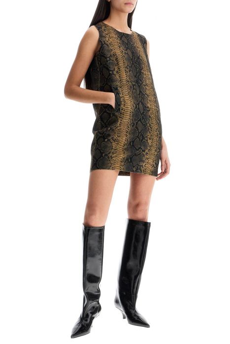 norma kamali brown python print sleeveless mini dress