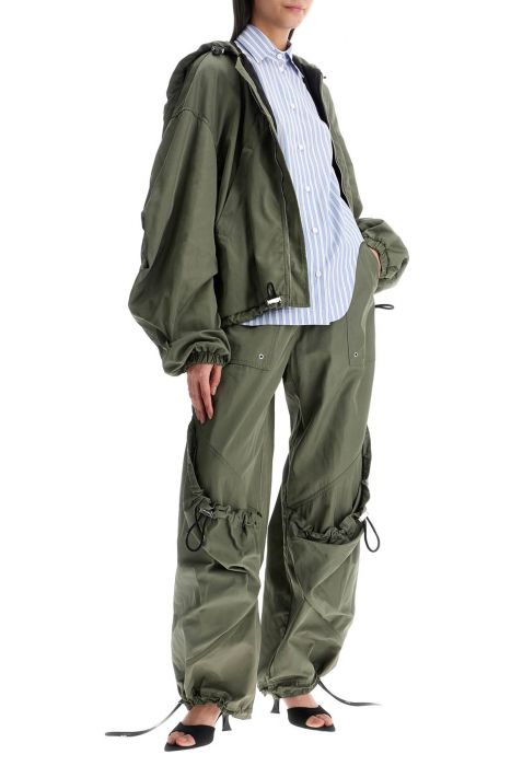 the attico wide leg high-waisted pants with adjustable elastic in military green