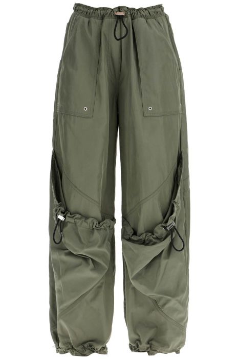 the attico wide leg high-waisted pants with adjustable elastic in military green