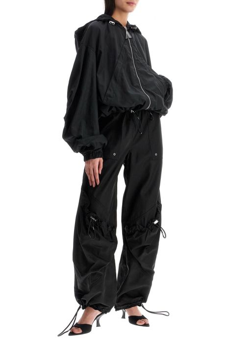 the attico high-waisted black elasticated loose fit trousers with pockets