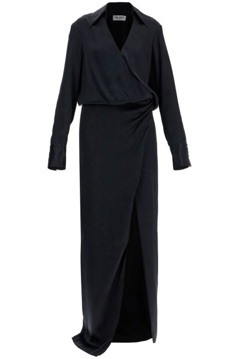 the attico black long sleeve midi dress with side slit
