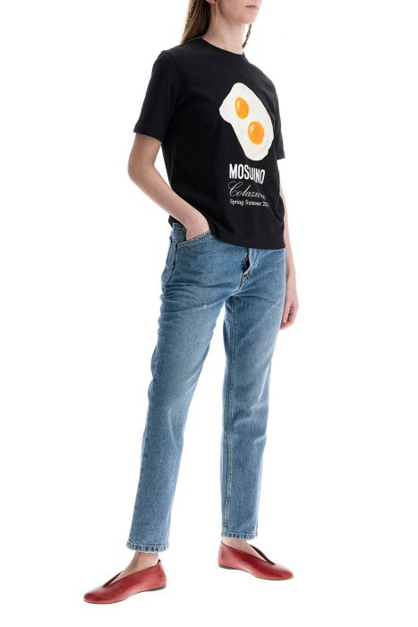 moschino black cotton t-shirt with fried egg print