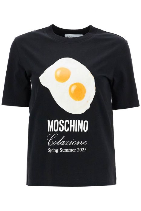 moschino black cotton t-shirt with fried egg print