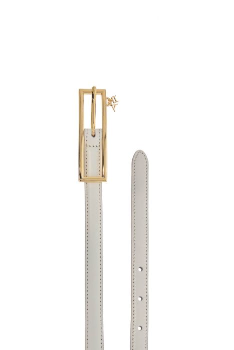 alessandra rich slim white leather belt with logo charm 1.5cm