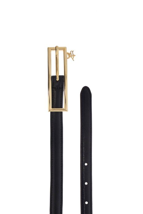 alessandra rich cintura slim in pelle nera con logo charm e fibbia in ottone 1,5 cm