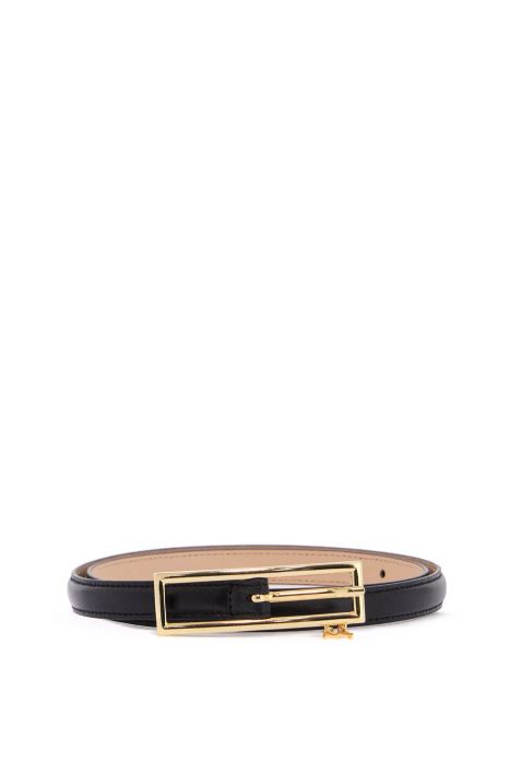 alessandra rich cintura slim in pelle nera con logo charm e fibbia in ottone 1,5 cm