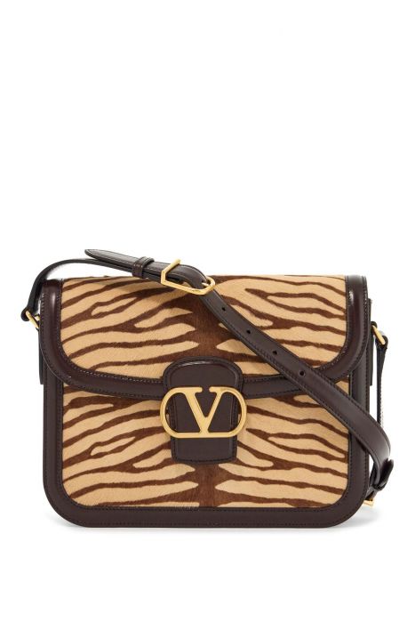 valentino garavani beige and dark brown striped leather shoulder bag