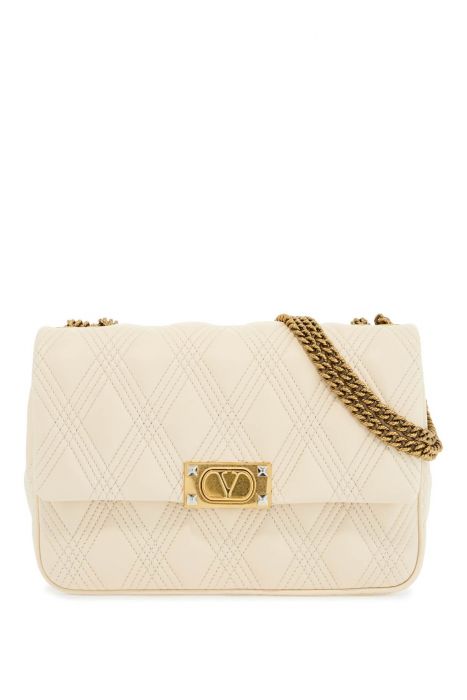 valentino garavani quilted shoulder bag butter white with golden chain