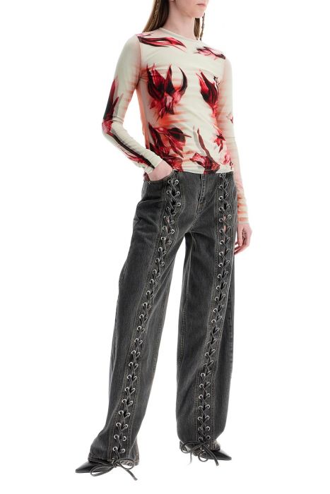 jean paul gaultier mint jersey top with floral pattern and double layer