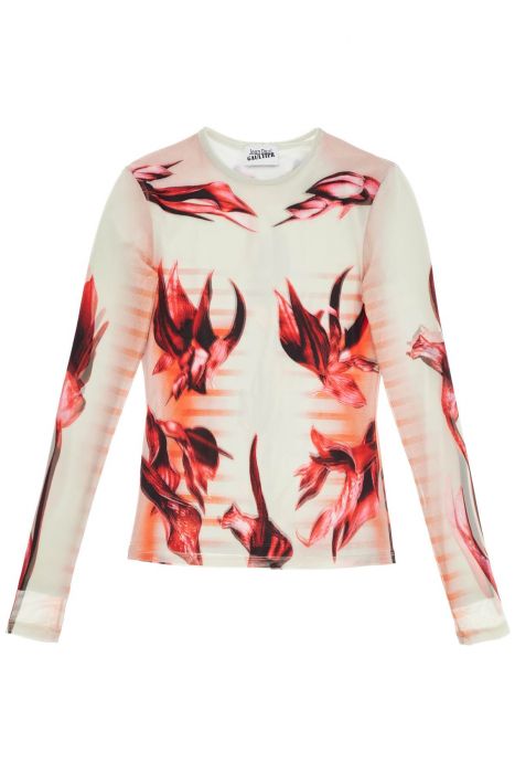 jean paul gaultier mint jersey top with floral pattern and double layer