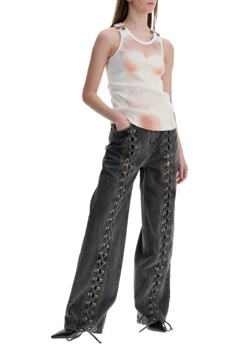 jean paul gaultier white cotton top with leather print le classique