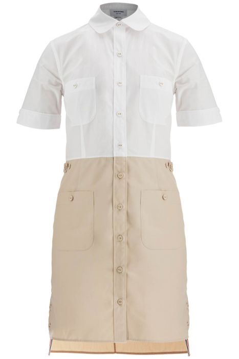 thom browne khaki typewriter cloth dress with striped logo