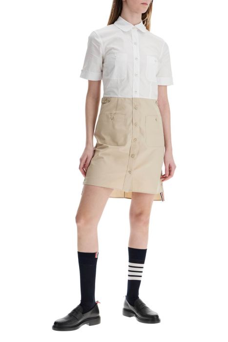 thom browne khaki typewriter cloth dress with striped logo