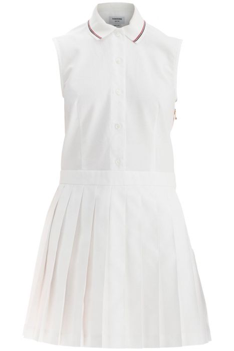 thom browne white pleated cotton dress for women