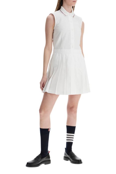 thom browne white pleated cotton dress for women