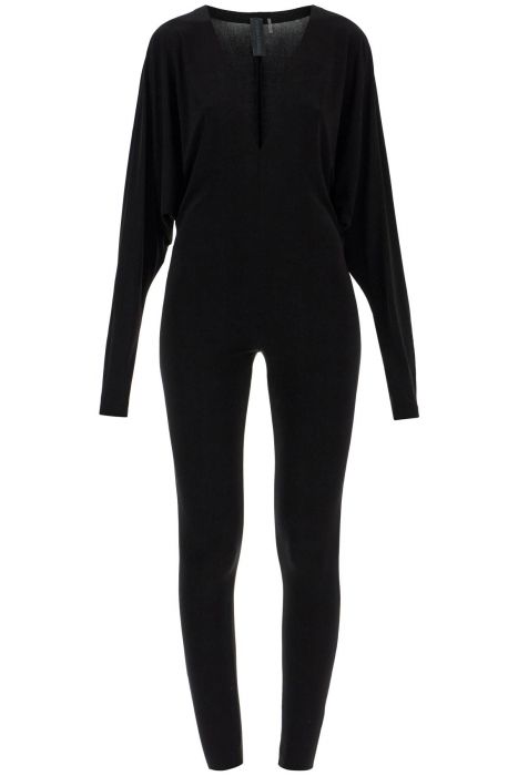 norma kamali black slim fit long sleeve v neck jumpsuit