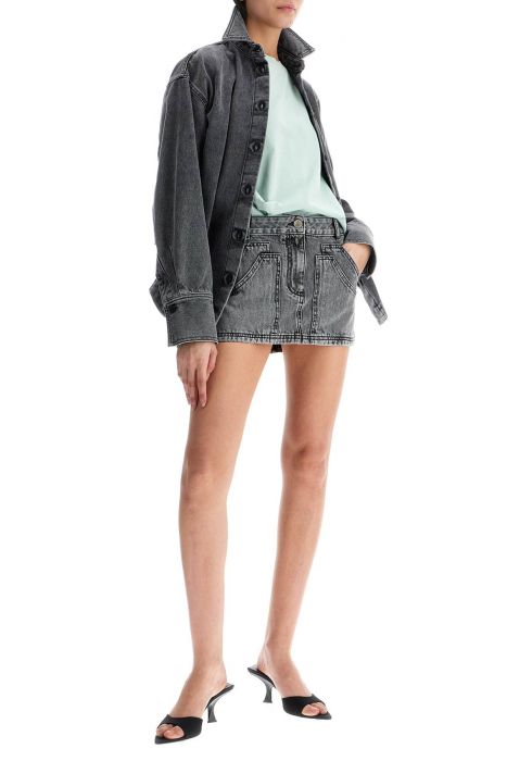 the attico gray high-waisted slim fit denim mini skirt