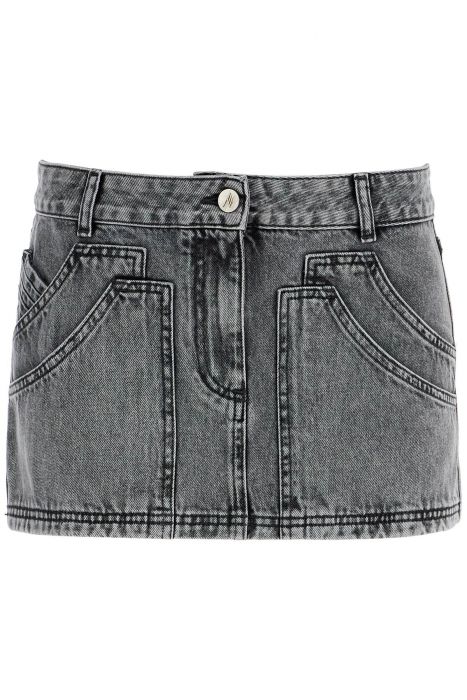 the attico gray high-waisted slim fit denim mini skirt