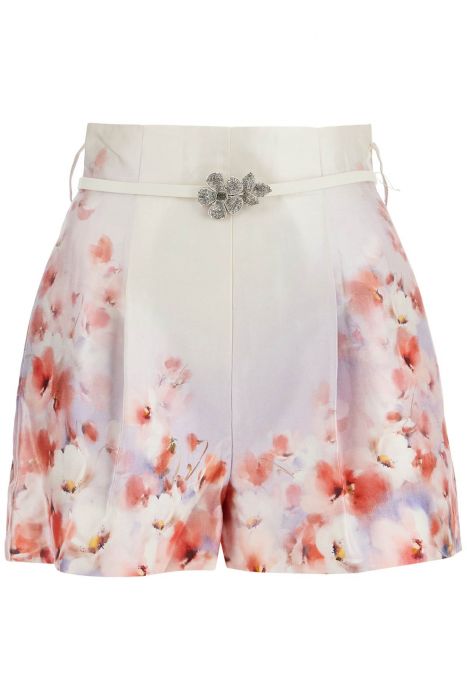zimmermann pantaloncini floreali in seta e cotone rossi a vita bassa