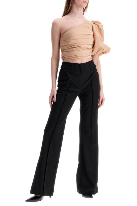 pinko asymmetrical one-shoulder taffeta top in cameo pink