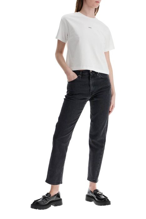 a.p.c. women's organic cotton white boxy cropped t-shirt with micro embroidered logo gots