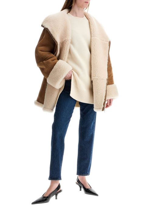 toteme biscuits shearling lamb leather jacket with wide collar