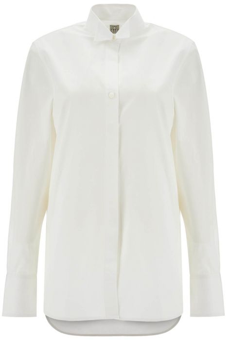 toteme white asymmetrical organic cotton tuxedo shirt