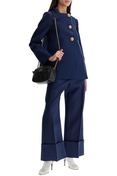valentino garavani high-waisted wide leg pants in silk and wool indigo