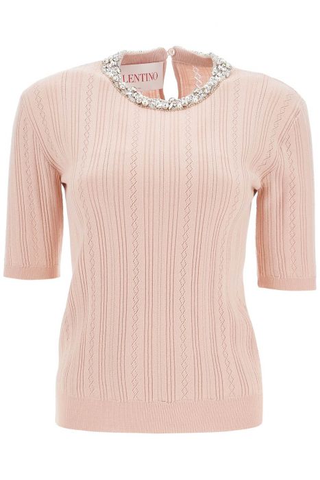 valentino garavani beige vertical striped slim fit short sleeve sweater