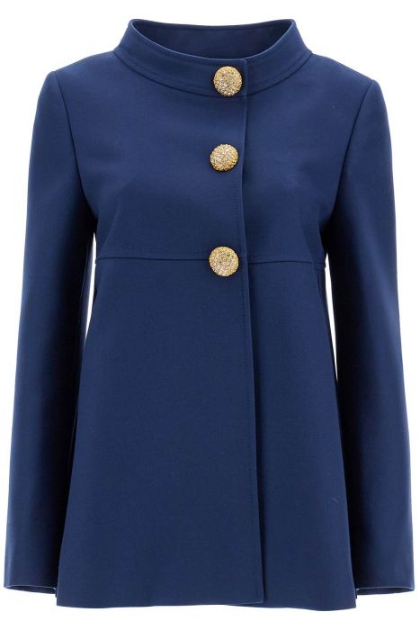 valentino garavani slim indigo silk jacket with golden buttons