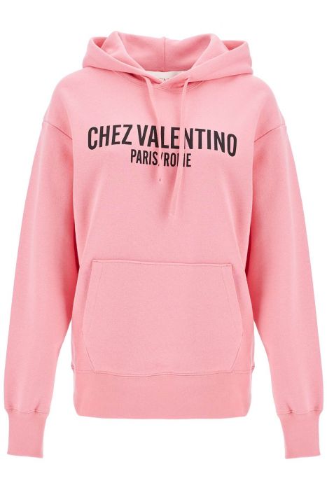 valentino garavani pink cotton hoodie with kangaroo pocket
