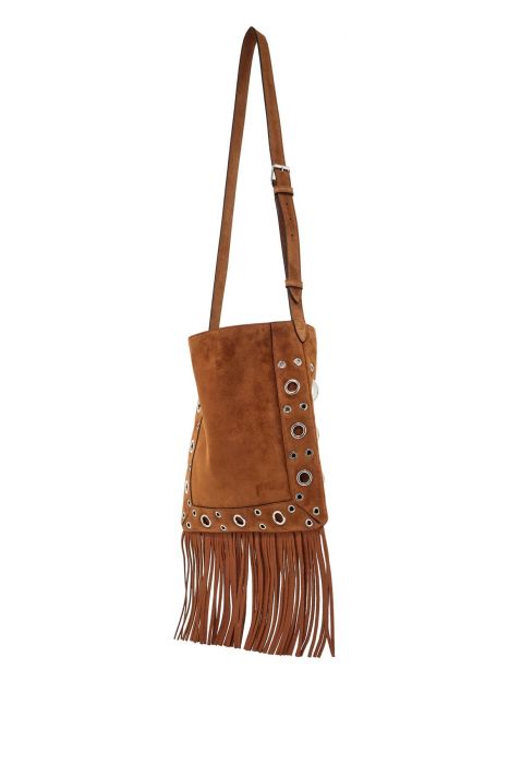valentino garavani brown copper suede crossbody bag with studs and fringe