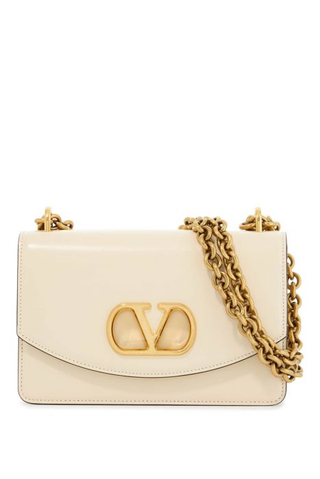 valentino garavani borsa a spalla piccola in pelle butter white con tracolla a catena