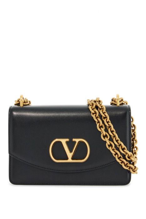 valentino garavani borsa a spalla small in pelle nera con catena dorata
