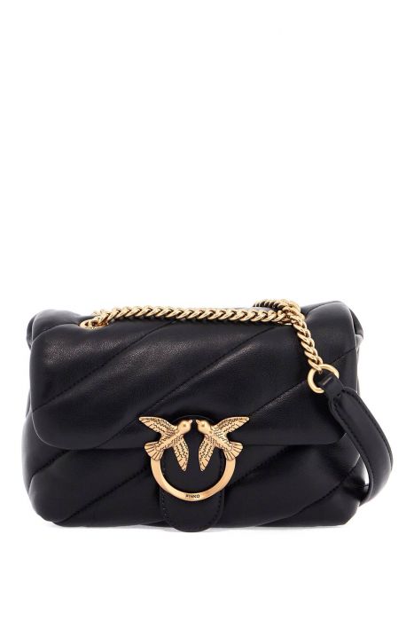 pinko mini black quilted bag with golden chain love puff
