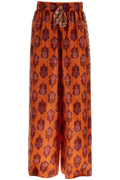 zimmermann high waist wide leg ikat print silk pants orange