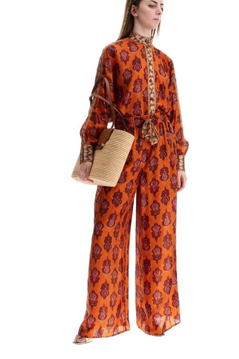 zimmermann high waist wide leg ikat print silk pants orange