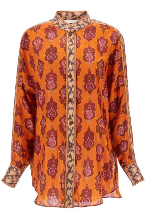 zimmermann orange silk shirt ikat long sleeve loose fit