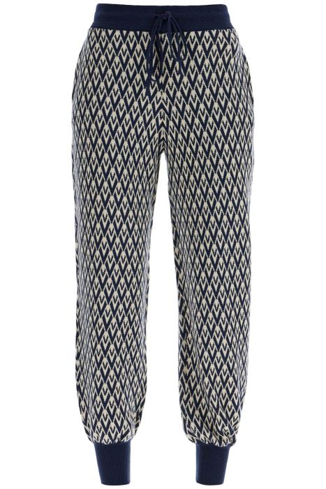 valentino garavani high-waisted wide-leg zigzag cream and navy virgin wool pants