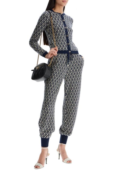 valentino garavani high-waisted wide-leg zigzag cream and navy virgin wool pants