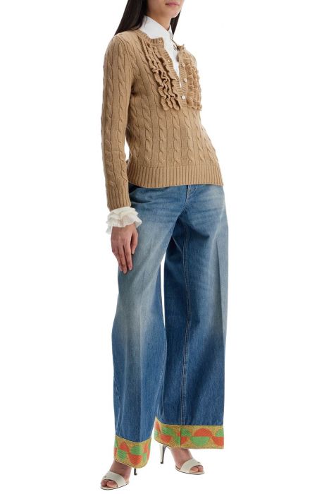 valentino garavani wide leg high waist jeans with colorful trim in medium blue