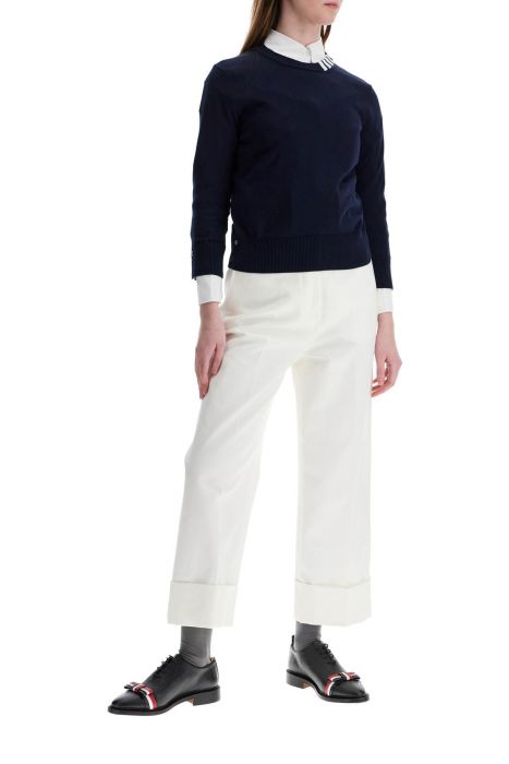 thom browne navy blue cotton sweatshirt with 4 stripes crew neck