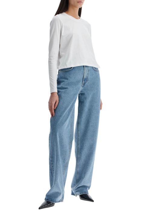 loulou studio cropped long sleeve t-shirt white in organic cotton