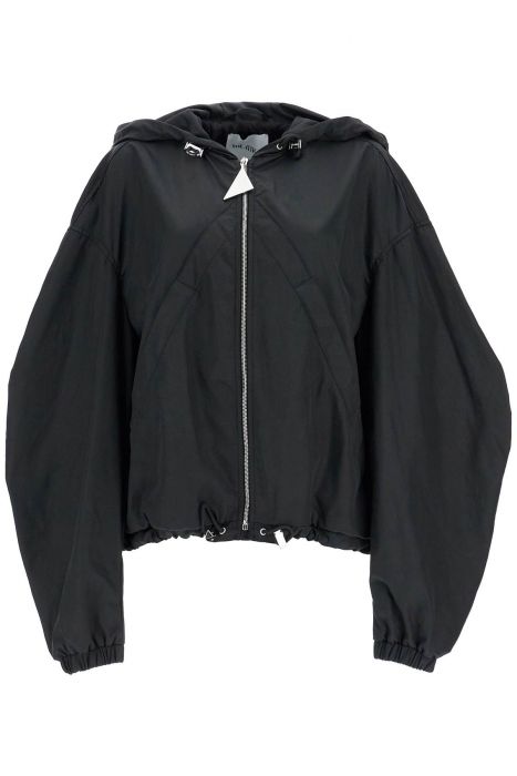 the attico oversized black hooded bomber jacket in polyester