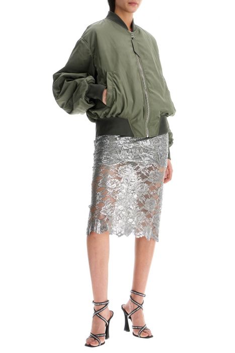 the attico oversized bomber jacket with puff sleeves military green