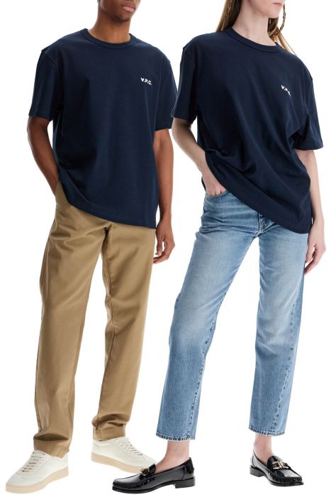 a.p.c. t-shirt in cotone biologico blu scuro con logo ricamato