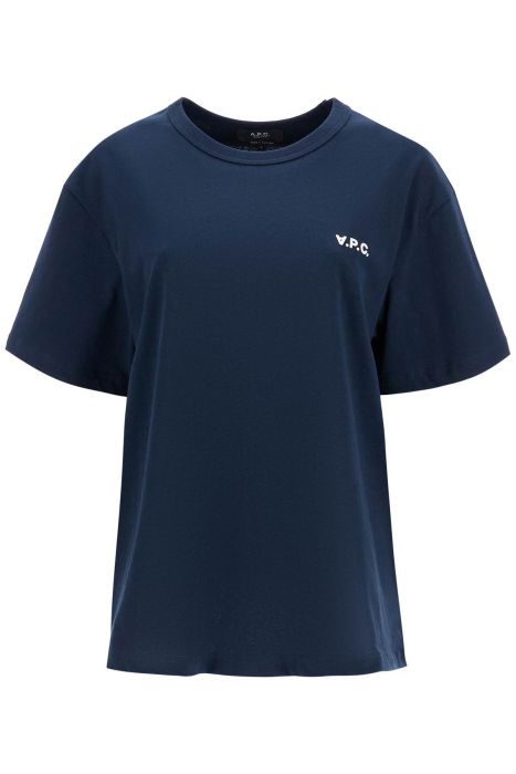 a.p.c. t-shirt in cotone biologico blu scuro con logo ricamato